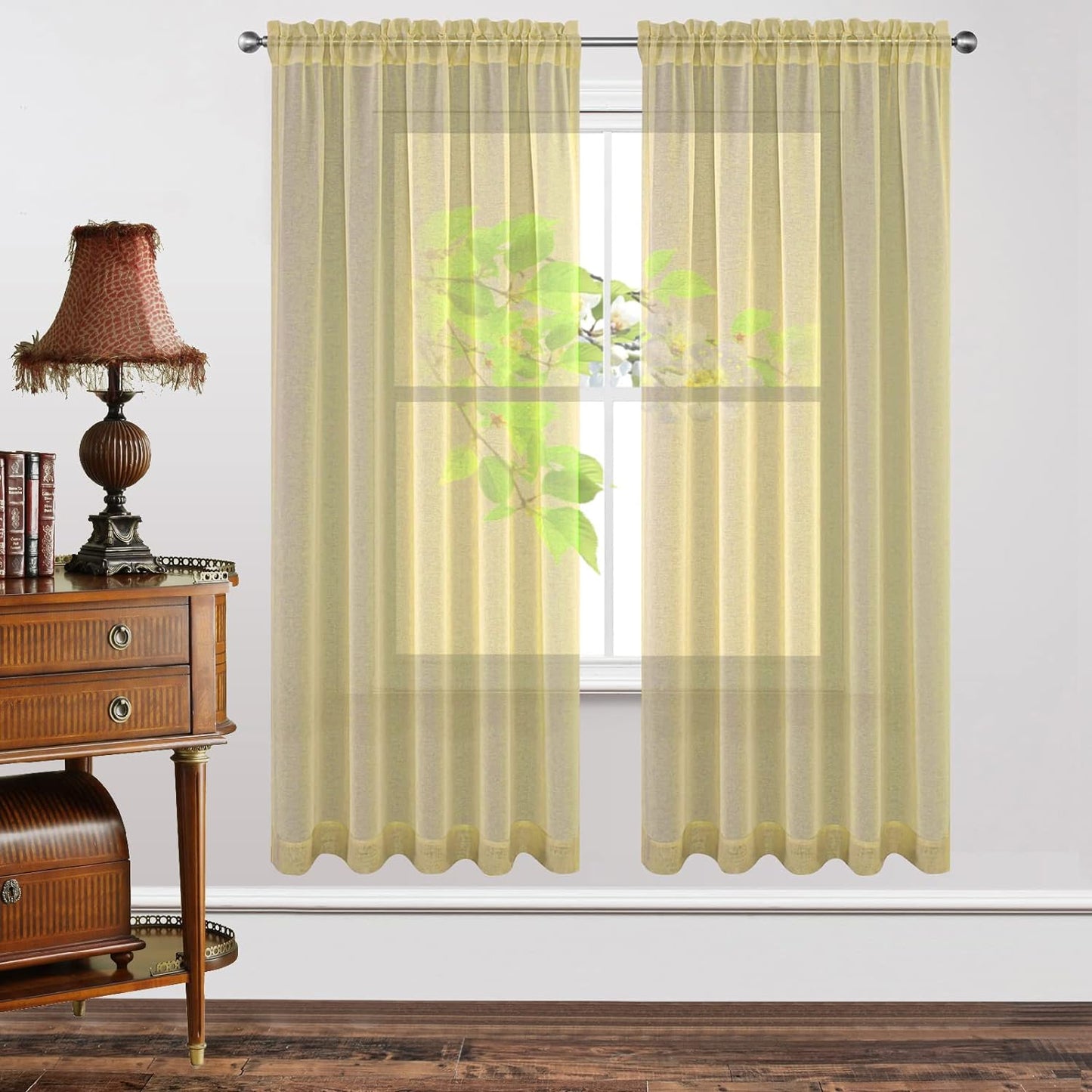 Joydeco White Sheer Curtains 63 Inch Length 2 Panels Set, Rod Pocket Long Sheer Curtains for Window Bedroom Living Room, Lightweight Semi Drape Panels for Yard Patio (54X63 Inch, off White)  Joydeco Yellow 54W X 72L Inch X 2 Panels 