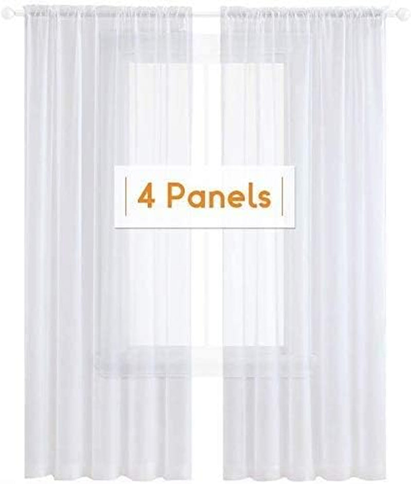Anjee 4 Panels White Sheer Curtains 96 Inches Long Rod Pocket Voile Semi Privacy Protection Translucency Window Drapes for Living Room Bedroom Dining Room Party Backdrop,52 X 96 Inch  Anjee White 52"W X 108"L 