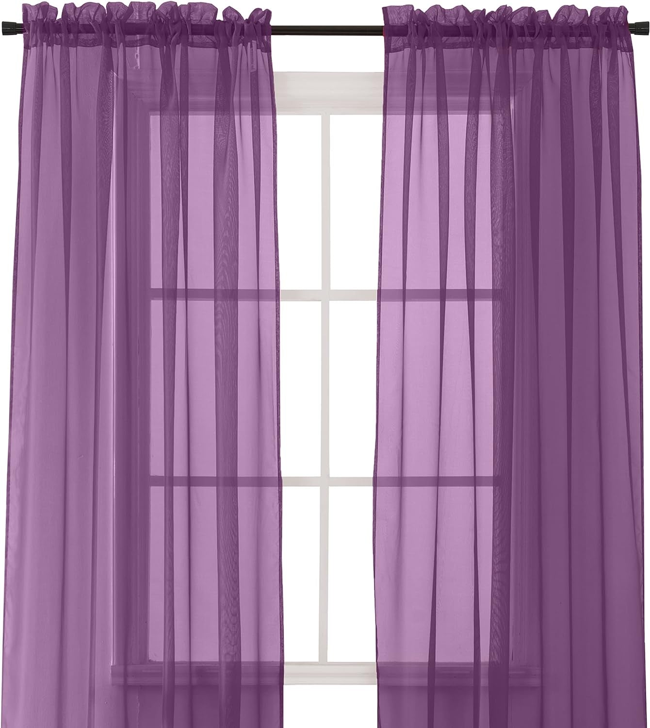 Elegant Comfort 2-Piece Sheer Panel with 2Inch Rod Pocket - Window Curtains 60-Inch Width X 84-Inch Length - Light Blue  Elegant Comfort Purple 40" X 84" 