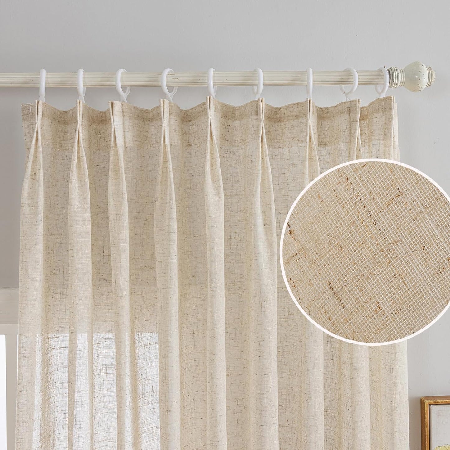 LUGOTAL Pinch Pleated Drapes 108 Inches Long 1 Panel off White Chiffon Sheer Curtains for Living Room and Bedroom Semi-Sheer Light Filtering Curtains & Drapes for Sliding Glass Door, W52 X L108  LUGOTAL Natural (W52" X L96")*1 Panel 