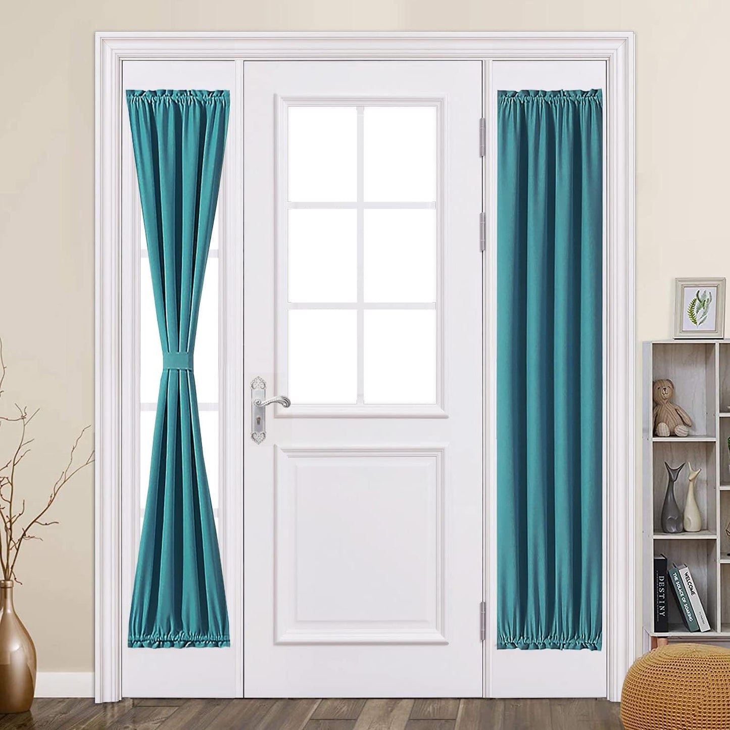 MIULEE Sidelight French Door Blackout Curtain Thermal Insulated Drapes Light Blocking Window Treatment Curtain for Narrow Glass Door Rod Pocket with Tieback 25 Inch by 72 Inch Black 1 Panel  MIULEE Turquoise Blue 72.00" X 25.00" 