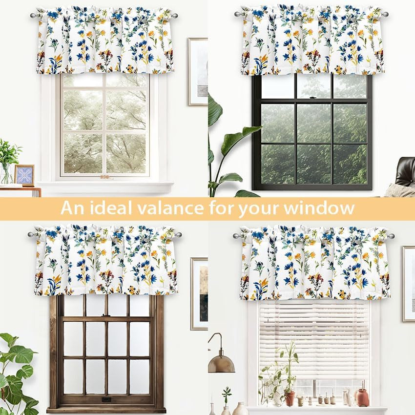 Driftaway Sylvia Floral Botanical Herbs Watercolor Printed Pattern Lined Blackout Thermal Insulated Window Curtain Valance Rod Pocket Single 52 Inch by 18 Inch plus 2 Inch Header Multi