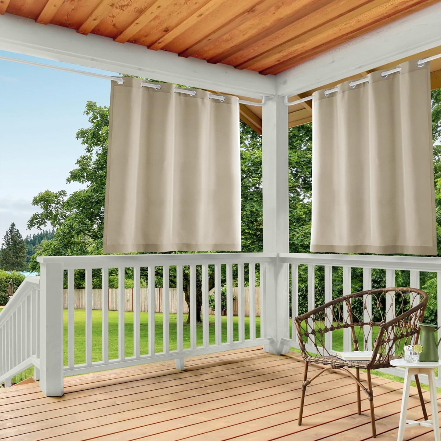 Exclusive Home Cabana Solid Indoor/Outdoor Light Filtering Grommet Top Curtain Panel, 54"X84", Natural, Set of 2  Exclusive Home Curtains Taupe 54X63 