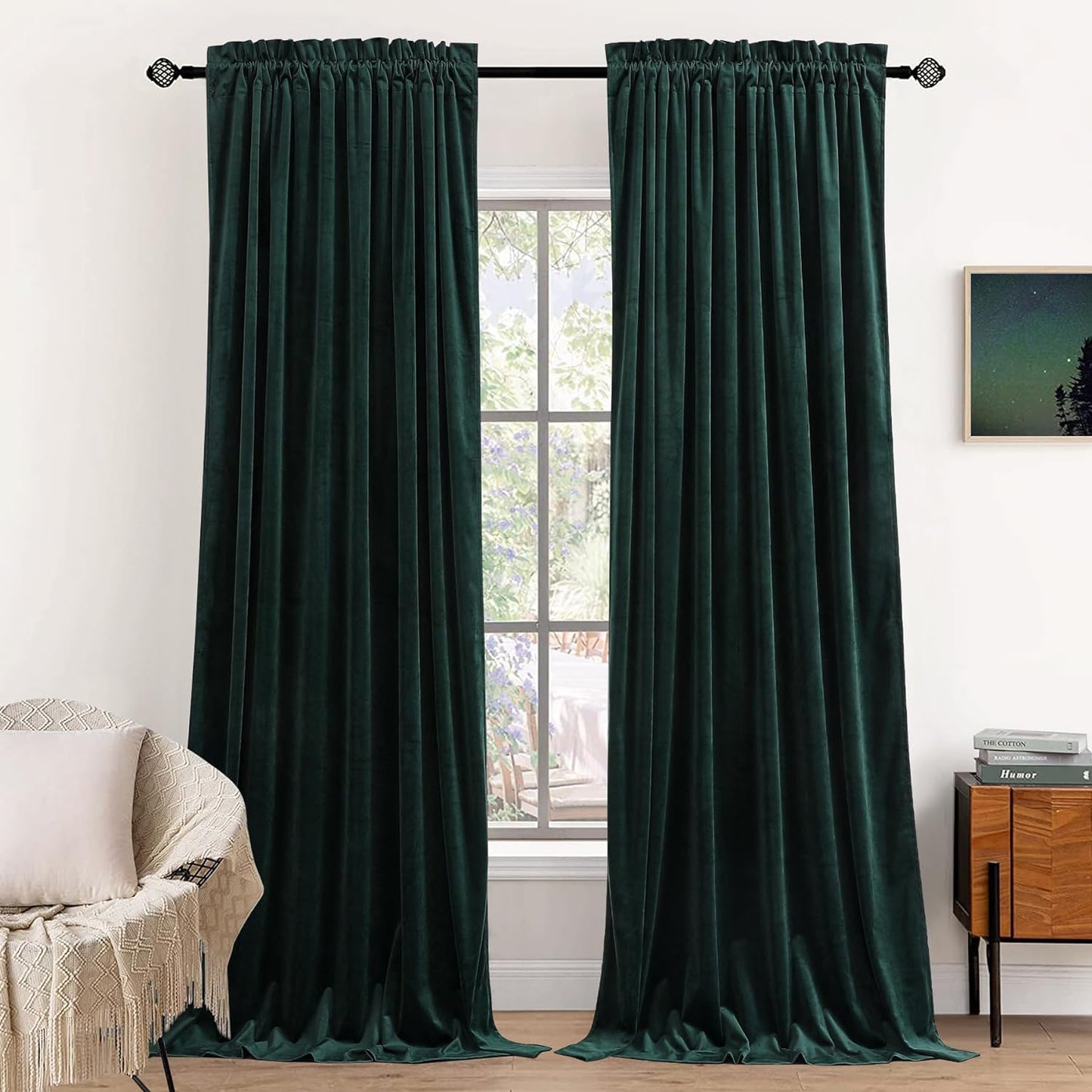 Dchola Olive Green Velvet Curtains for Bedroom Window, Super Soft Vintage Luxury Heavy Drapes, Room Darkening Rod Pocket Curtain for Living Room, W52 by L84 Inches, 2 Panels  Dchola Dark Green W52*L63 