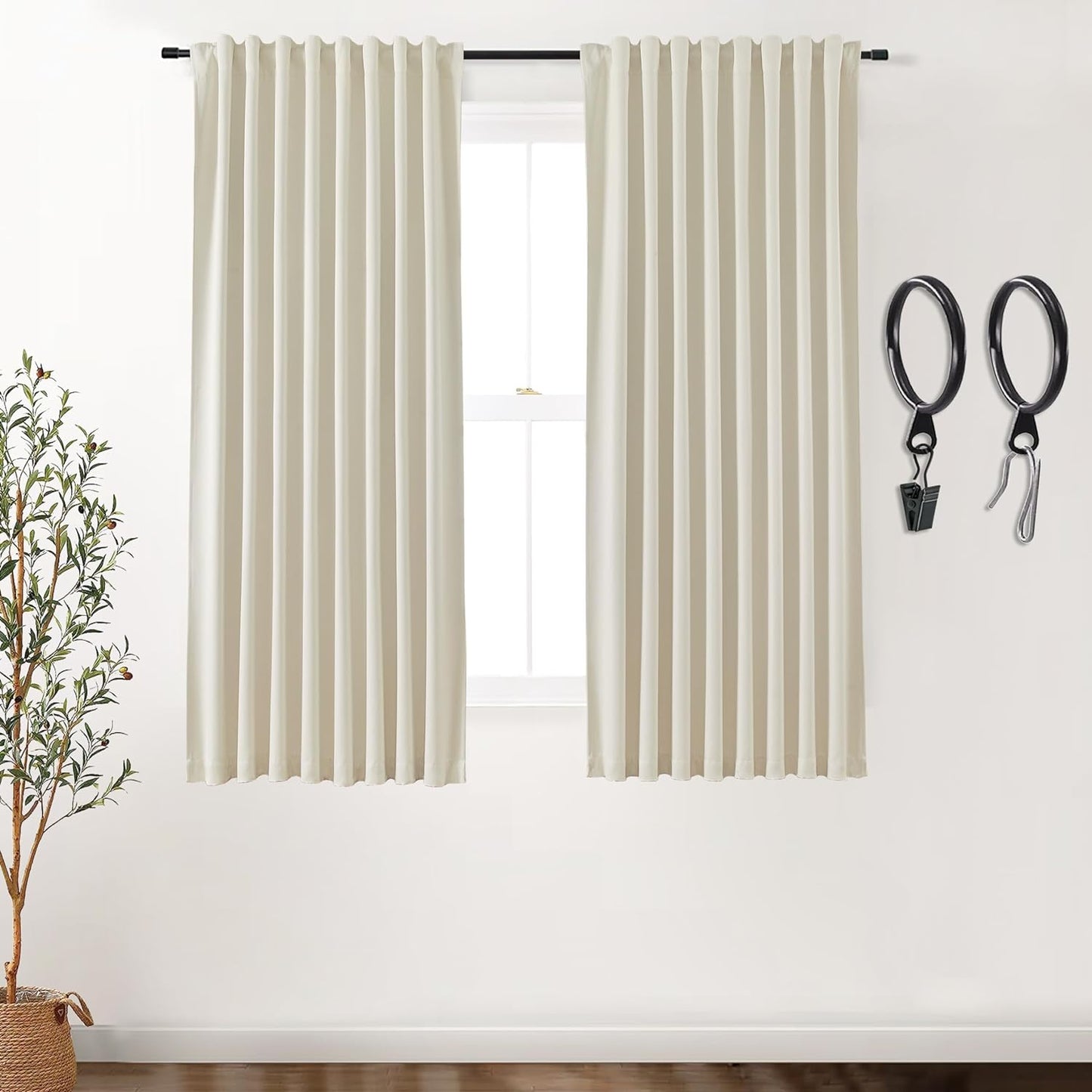 SHINELAND Beige Room Darkening Curtains 105 Inches Long for Living Room Bedroom,Cortinas Para Cuarto Bloqueador De Luz,Thermal Insulated Back Tab Pleat Blackout Curtains for Sunroom Patio Door Indoor  SHINELAND Beige 2X(52"Wx63"L) 