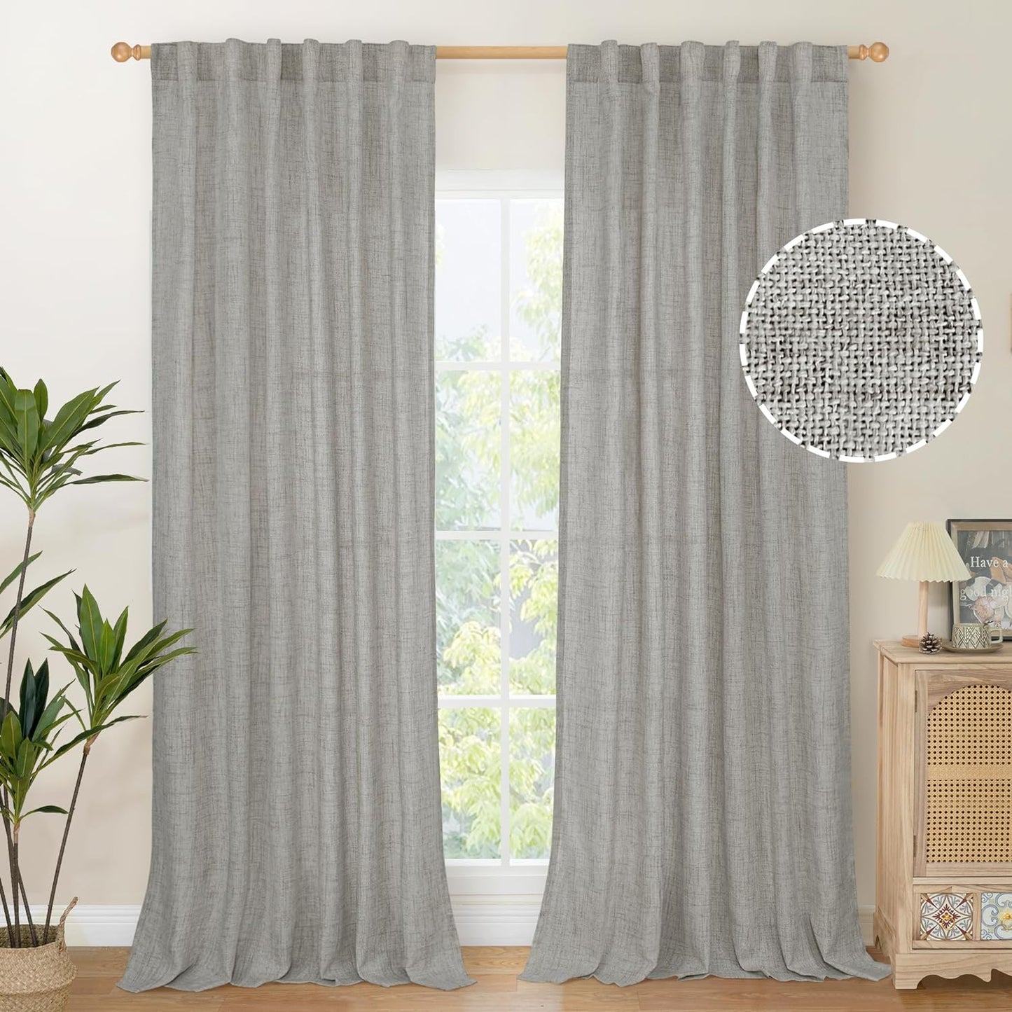 Youngstex Natural Linen Curtains 72 Inch Length 2 Panels for Living Room Light Filtering Textured Window Drapes for Bedroom Dining Office Back Tab Rod Pocket, 52 X 72 Inch  YoungsTex Dark Grey 52W X 95L 