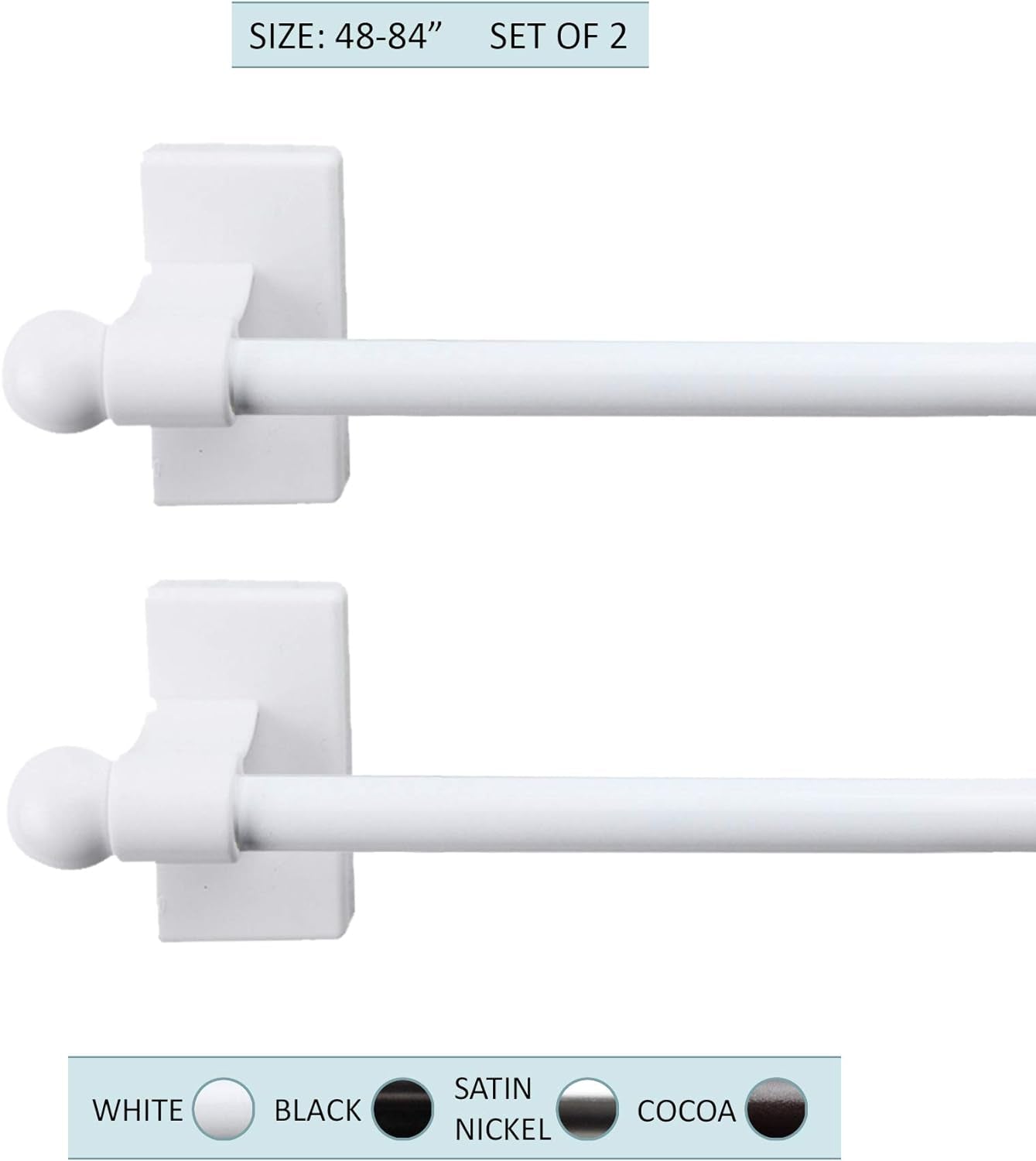 A&F Rod Décor - Magnetic Rod 7/16 Inch 48-84 Inch (Set of 2) - White