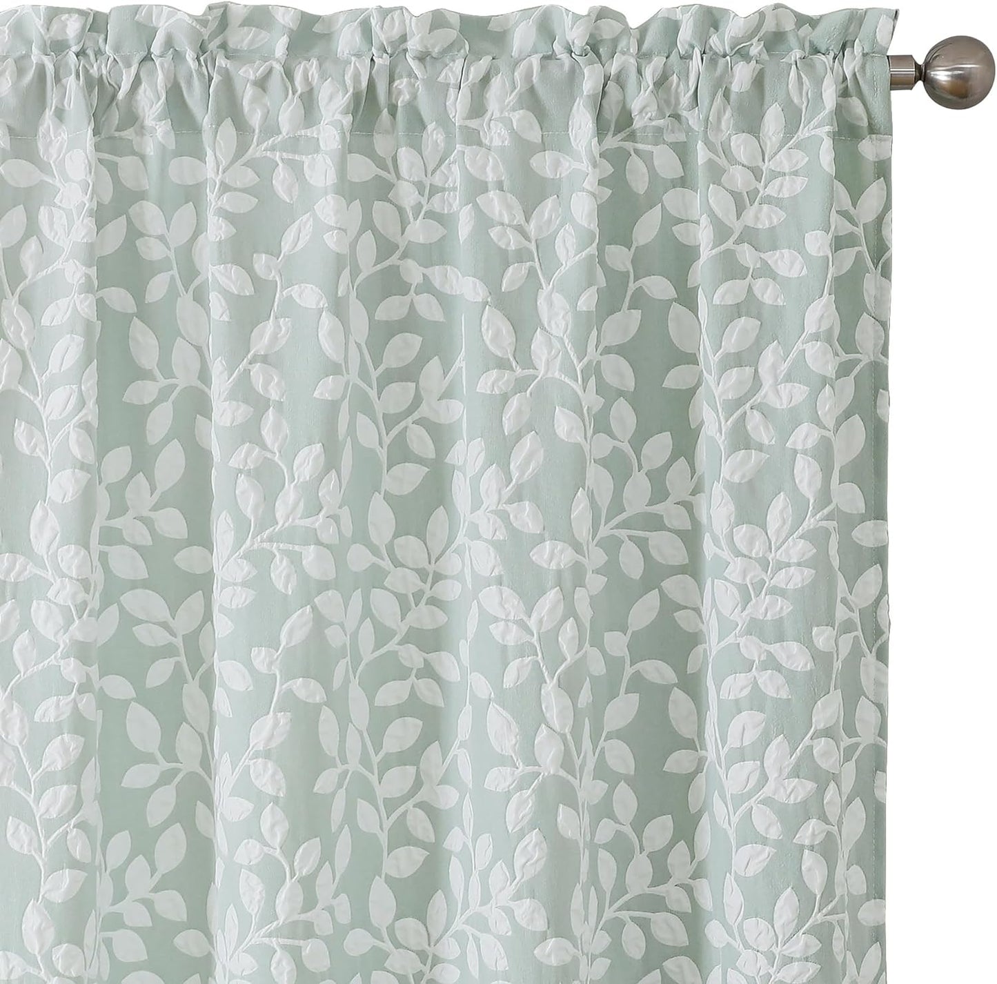 Chyhomenyc Anna White Taupe Curtains 63 Inch Length 2 Panels, Light Filtering Soft Airy 3D Embossed Textured Leaf Pattern Drapes for Bedroom Living Room Windows, Each 42Wx63L Inches  Chyhomenyc Green White 42 W X 54 L 