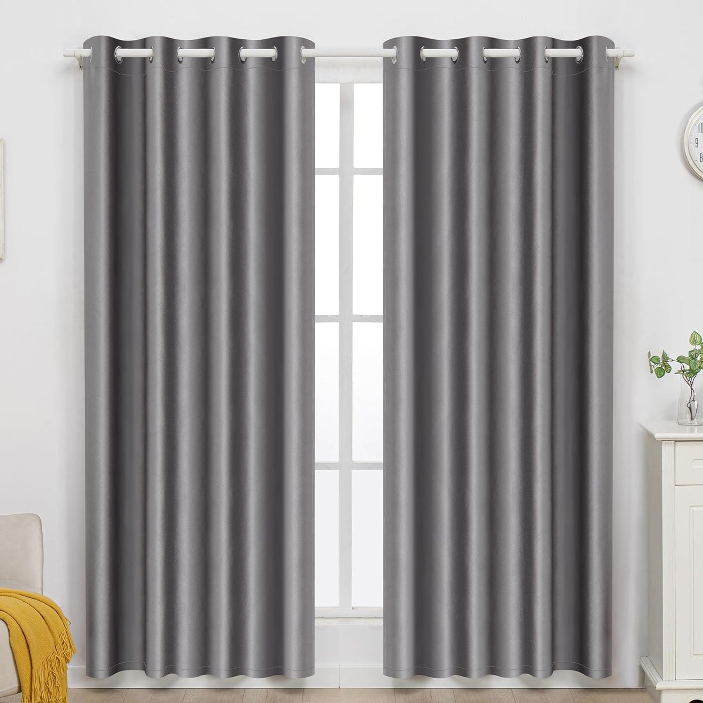 Silver 100% Blackout Curtains for Bedroom, 3 Thick Layers Thermal Insulated Black Out Window Curtains, Full Room Darkening Noise Reducing Grommet Curtains with Black Liner (52 X 84 Inch, 2 Panels)  CZL Grey 52"W X 84"H 