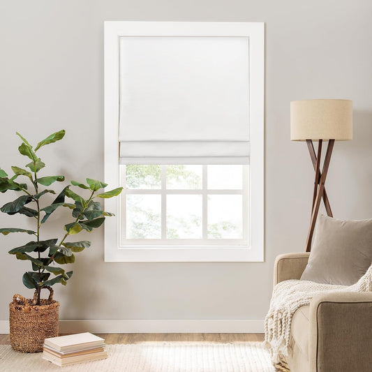 Eclipse Lane Cordless Roman Shades for Windows, Room Darkening, 47 in Wide X 64 in Long, Noise Reducing and Energy Efficient Window Treatments for Living Room, Bedroom or Office, White
