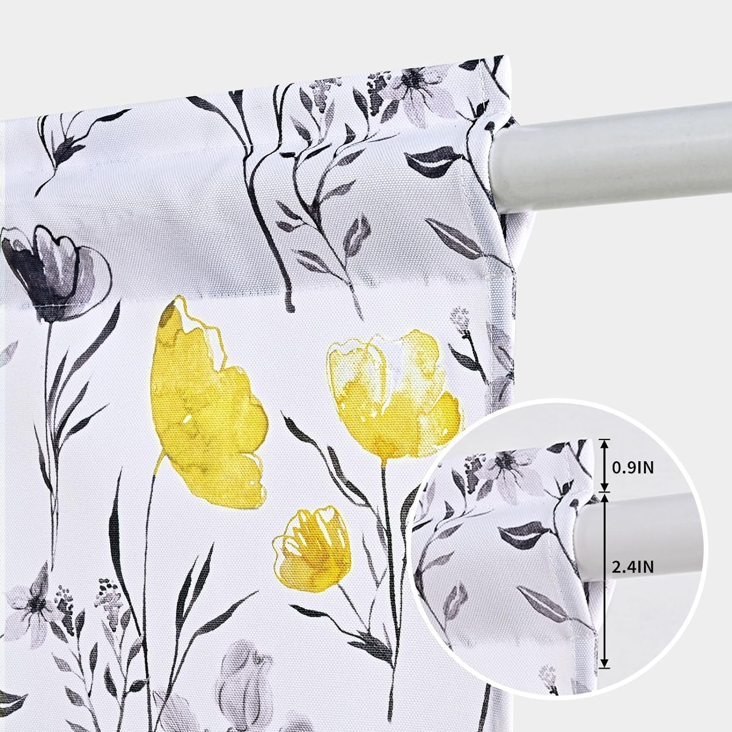 Likiyol Floral Kithchen Curtains 36 Inch Watercolor Flower Leaves Tier Curtains, Yellow and Gray Floral Cafe Curtains, Rod Pocket Small Window Curtain for Cafe Bathroom Bedroom Drapes  Likiyol   