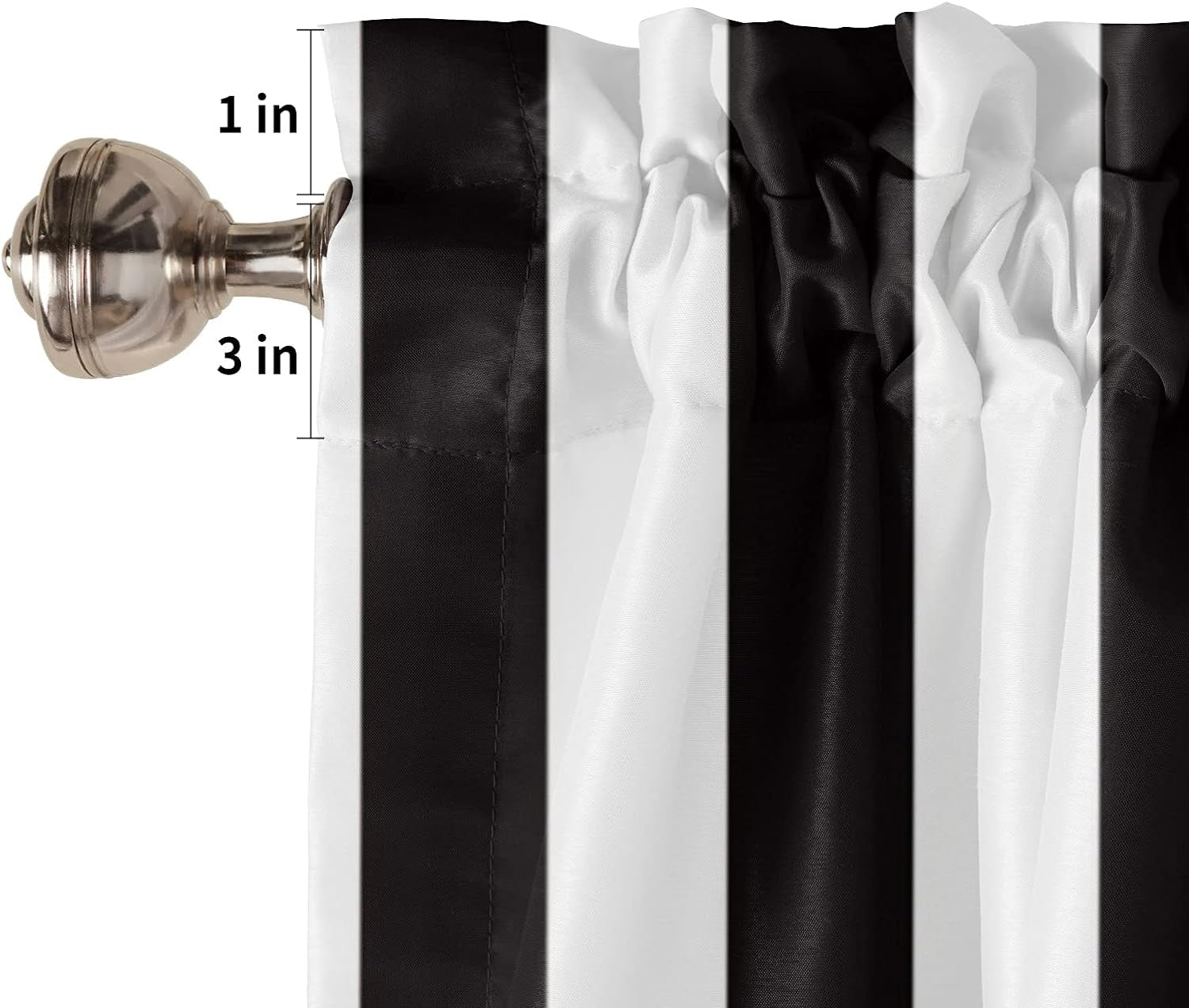 Kitchen Curtain Valance for Kitchen and Bathroom Room Darkening Rod Pocket Window Treatment Valance,Black White Stripe 1 Panel, 42 X 12 Inch