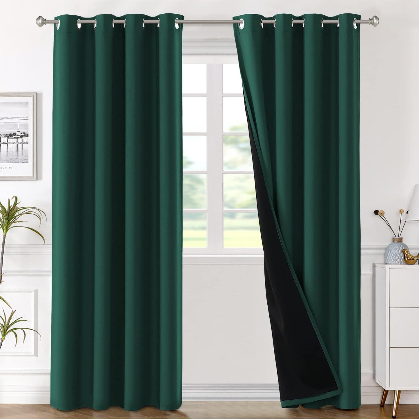 H.VERSAILTEX Blackout Curtains with Liner Backing, Thermal Insulated Curtains for Living Room, Noise Reducing Drapes, White, 52 Inches Wide X 96 Inches Long per Panel, Set of 2 Panels  H.VERSAILTEX Hunter Green 52"W X 96"L 