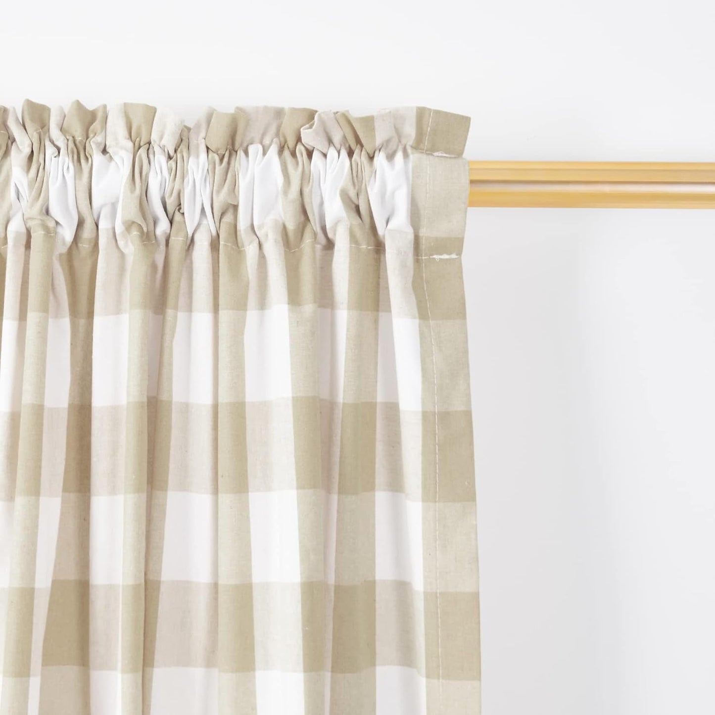 2 Pack Buffalo Check Valances Gingham Plaid Window Treatment Living Room 18 Inches Long Classic Bedroom Bathroom Rod Pocket Country Farmhouse Kitchen Window Curtain Valances - 54"X18" Beige & White