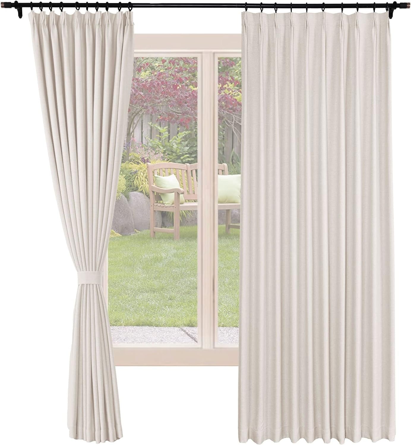 Frelement Blackout Curtains Natural Linen Curtains Pinch Pleat Drapery Panels for Living Room Thermal Insulated Curtains, 52" W X 63" L, 2 Panels, Oasis  Frelement 01 Ivory White (52Wx84L Inch)*2 