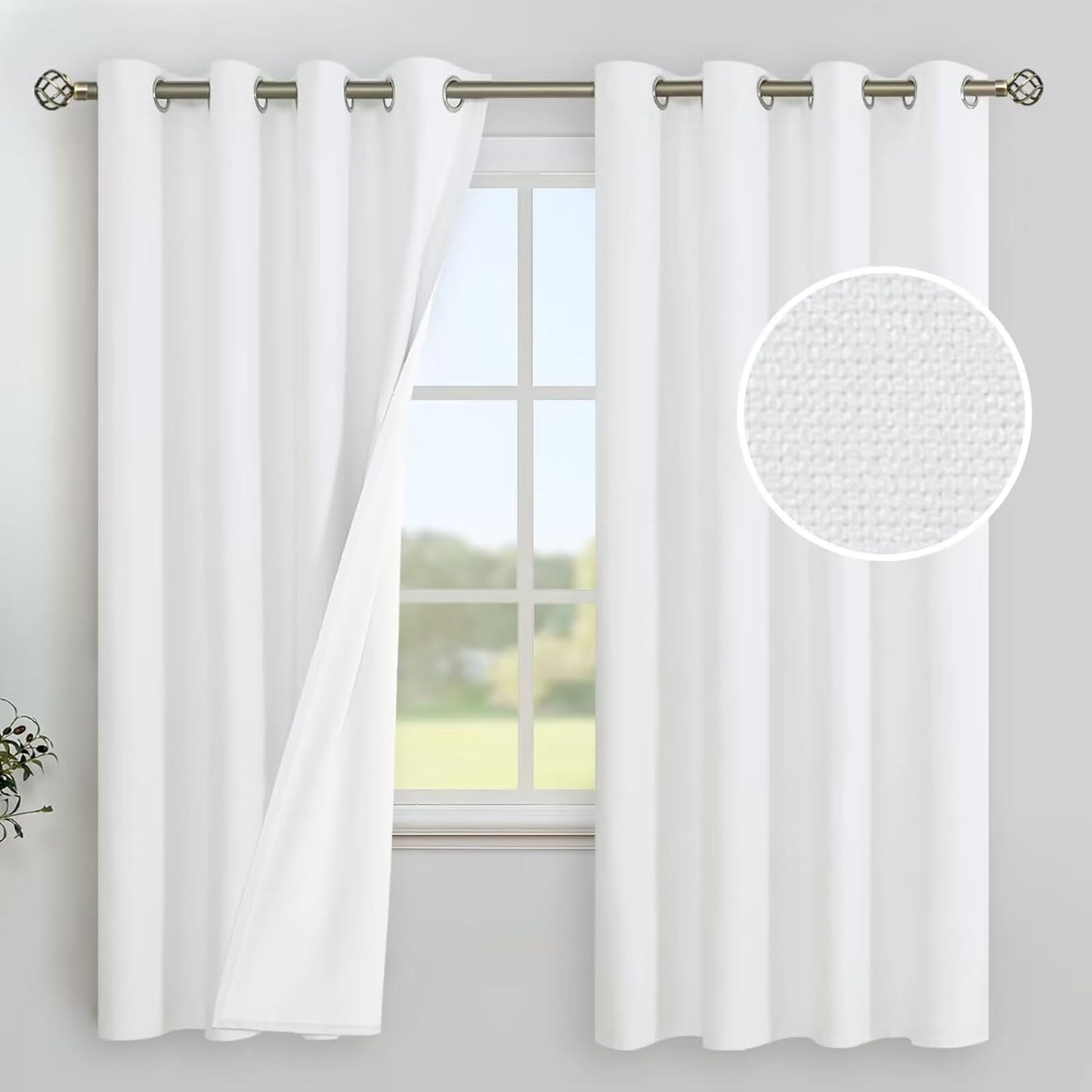 Youngstex Linen Blackout Curtains 63 Inches Long, Grommet Full Room Darkening Linen Window Drapes Thermal Insulated for Living Room Bedroom, 2 Panels, 52 X 63 Inch, Linen  YoungsTex White 52W X 72L 