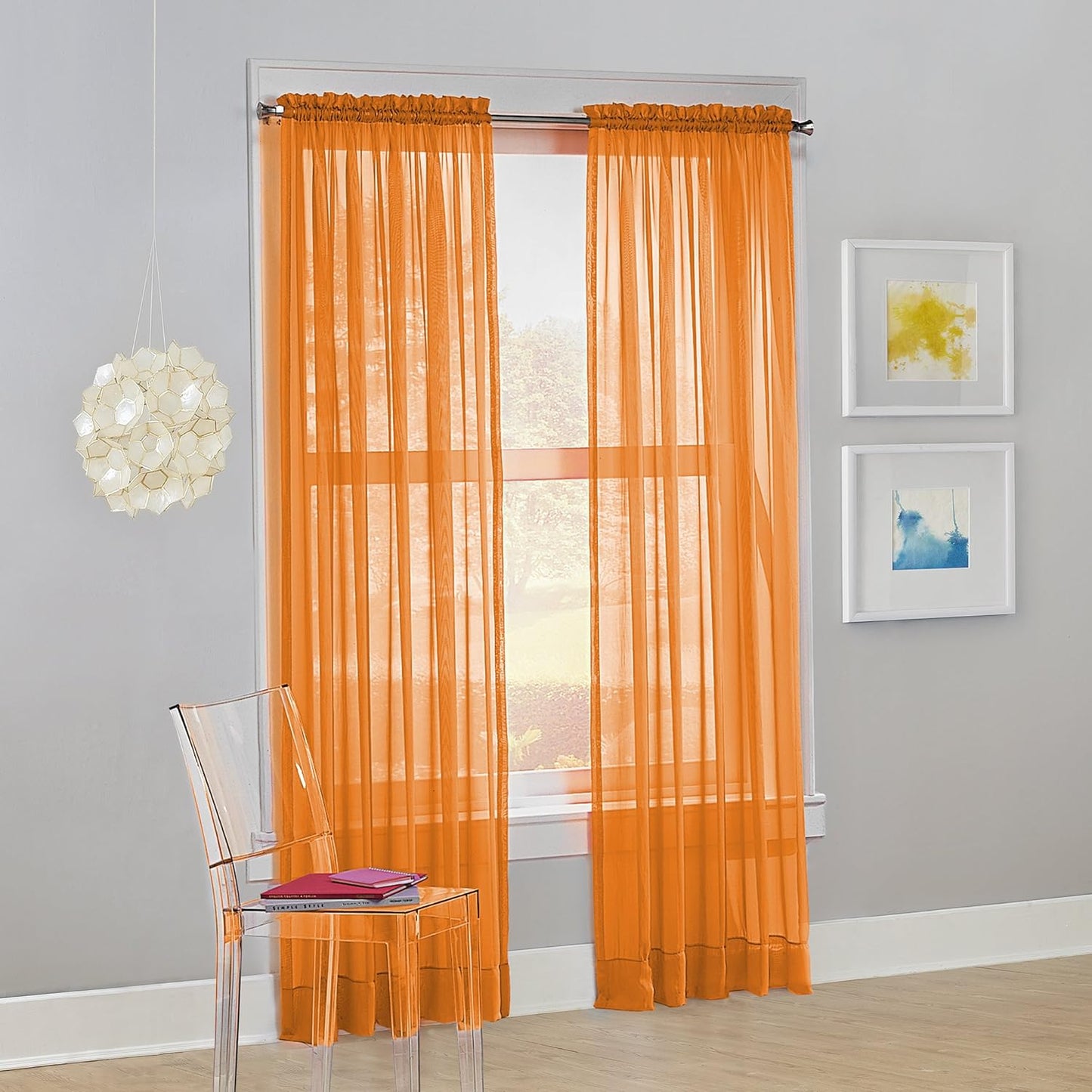 No. 918 Calypso Sheer Voile Rod Pocket Curtain Panel, 59" X 84", Pink  No. 918 Orange 59" X 84" Panel 