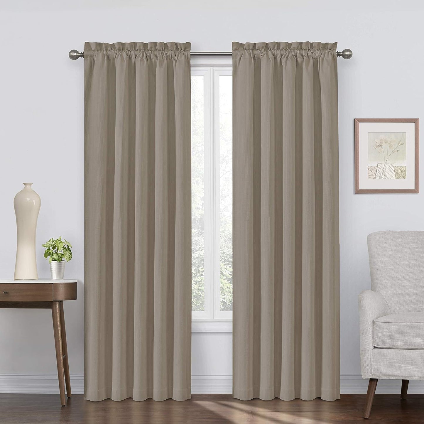 ECLIPSE Corinne Modern Blackout Thermal Rod Pocket Window Curtain for Bedroom or Living Room (1 Panel), 42" X 63", Grey  Keeco LLC Mushroom 42 In X 63 In 