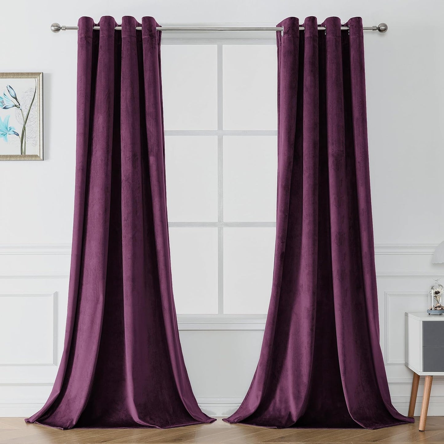 Victree Velvet Curtains for Bedroom, Blackout Curtains 52 X 84 Inch Length - Room Darkening Sun Light Blocking Grommet Window Drapes for Living Room, 2 Panels, Navy  Victree Purple 52 X 108 Inches 