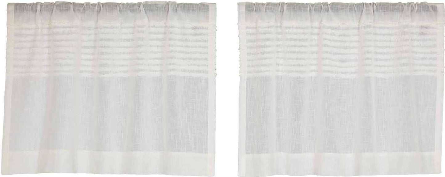 Kathryn Tier Curtains, Set of 2, 24" Long, Ruffled Curtains in a Linen-Look Soft White Cotton Semi-Sheer Fabric, Farmhouse, Cottage, Country Style Sheer Kitchen Café Curtains  Piper Classics   