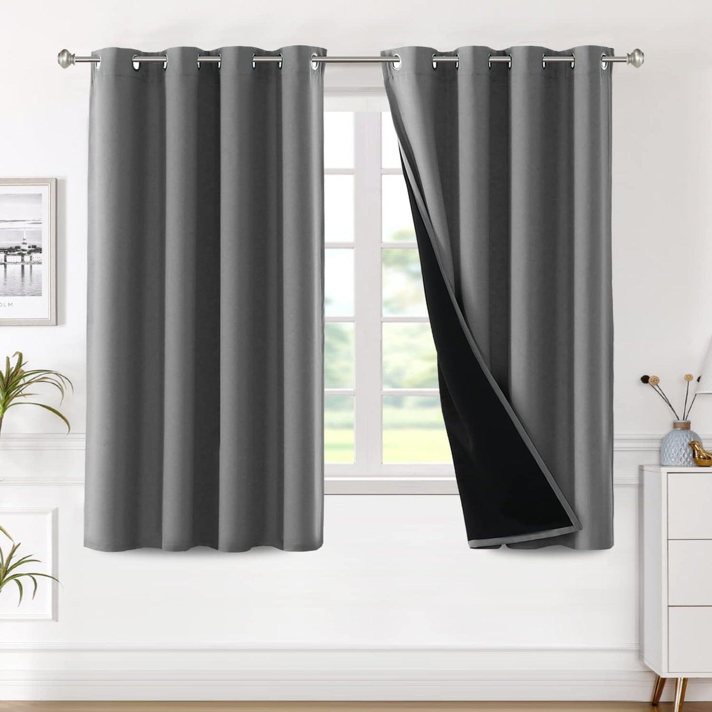 H.VERSAILTEX Blackout Curtains with Liner Backing, Thermal Insulated Curtains for Living Room, Noise Reducing Drapes, White, 52 Inches Wide X 96 Inches Long per Panel, Set of 2 Panels  H.VERSAILTEX Charcoal Gray 52"W X 63"L 