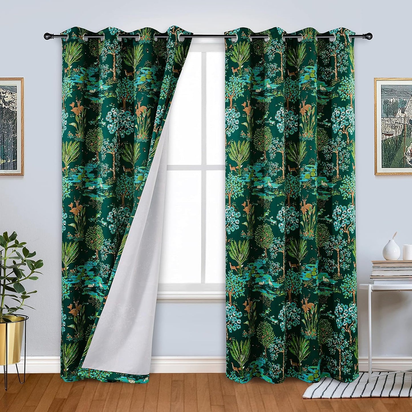 Driftaway Animal Forest Curtains for Bedroom 84 Inch Room Darkening Unlined Tropical Jungle Thermal Window Drapes Watercolor Woodland Tree Pattern Grommet 2 Panels