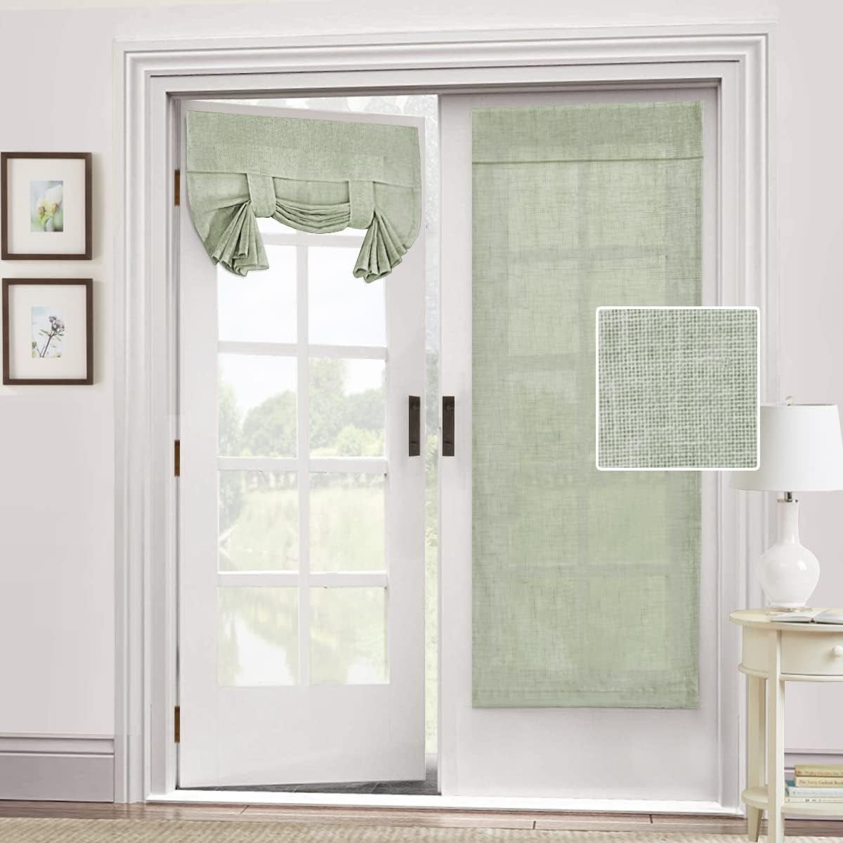 H.VERSAILTEX Natural Linen Blended Door Curtain - Semi Sheer French Door Curtain Light Filtering Tricia Window Door Curtain for Patio Door Tie up Shade, 26 X 68 Inches, 1 Panel, Angora  H.VERSAILTEX Sage 1 