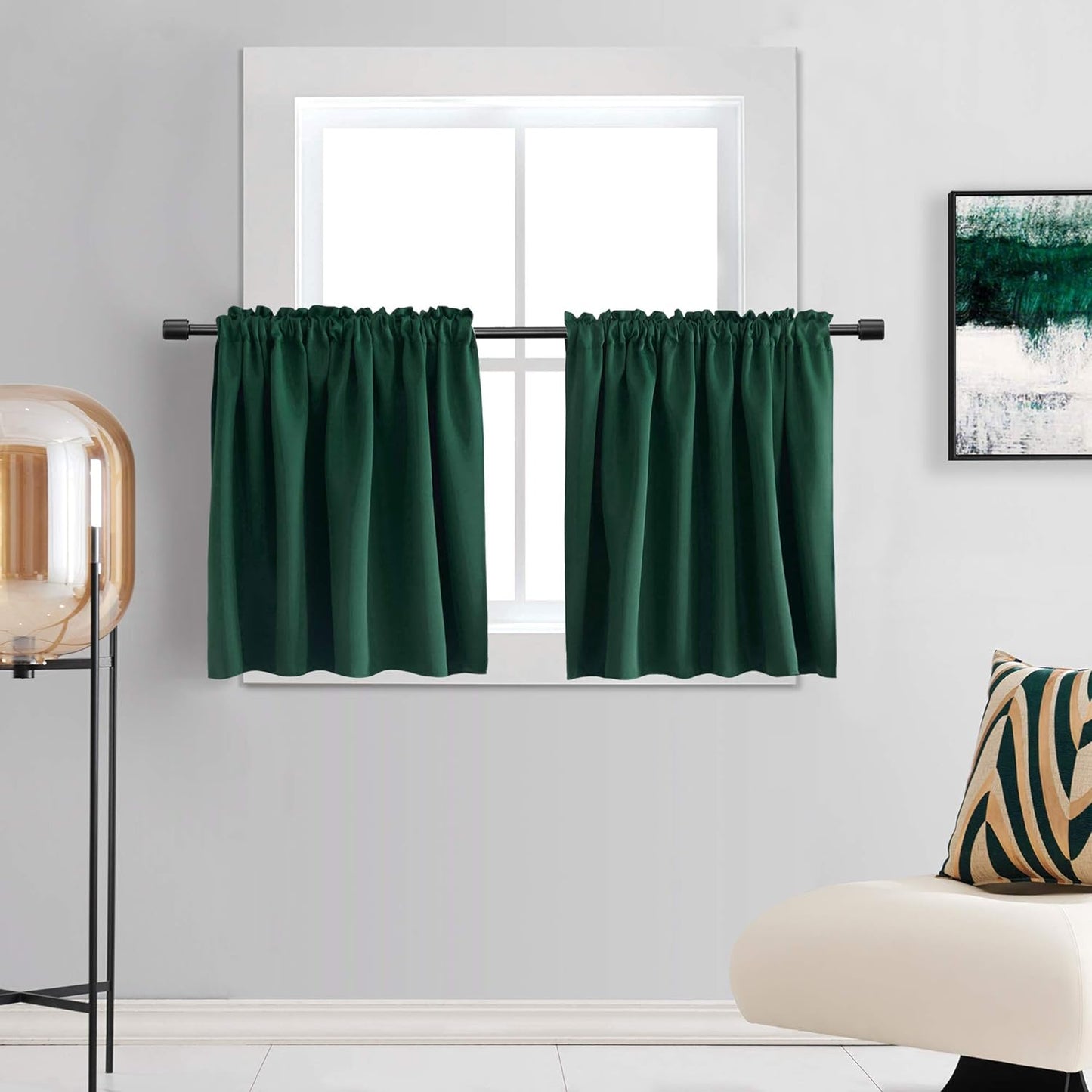 DONREN 24 Inch Length Curtains- 2 Panels Blackout Thermal Insulating Small Curtain Tiers for Bathroom with Rod Pocket (Black,42 Inch Width)  DONREN Hunter Green 42" X 24" 