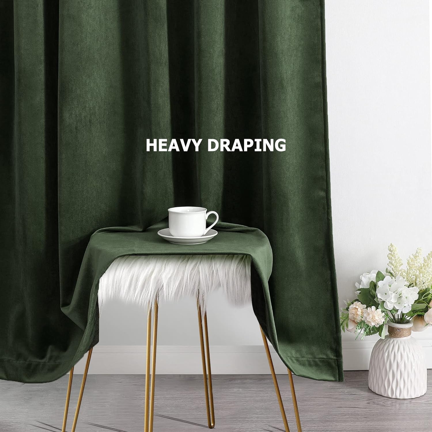 Benedeco Green Velvet Curtains for Bedroom Window, Super Soft Luxury Drapes, Room Darkening Thermal Insulated Rod Pocket Curtain for Living Room, W52 by L84 Inches, 2 Panels  Benedeco   