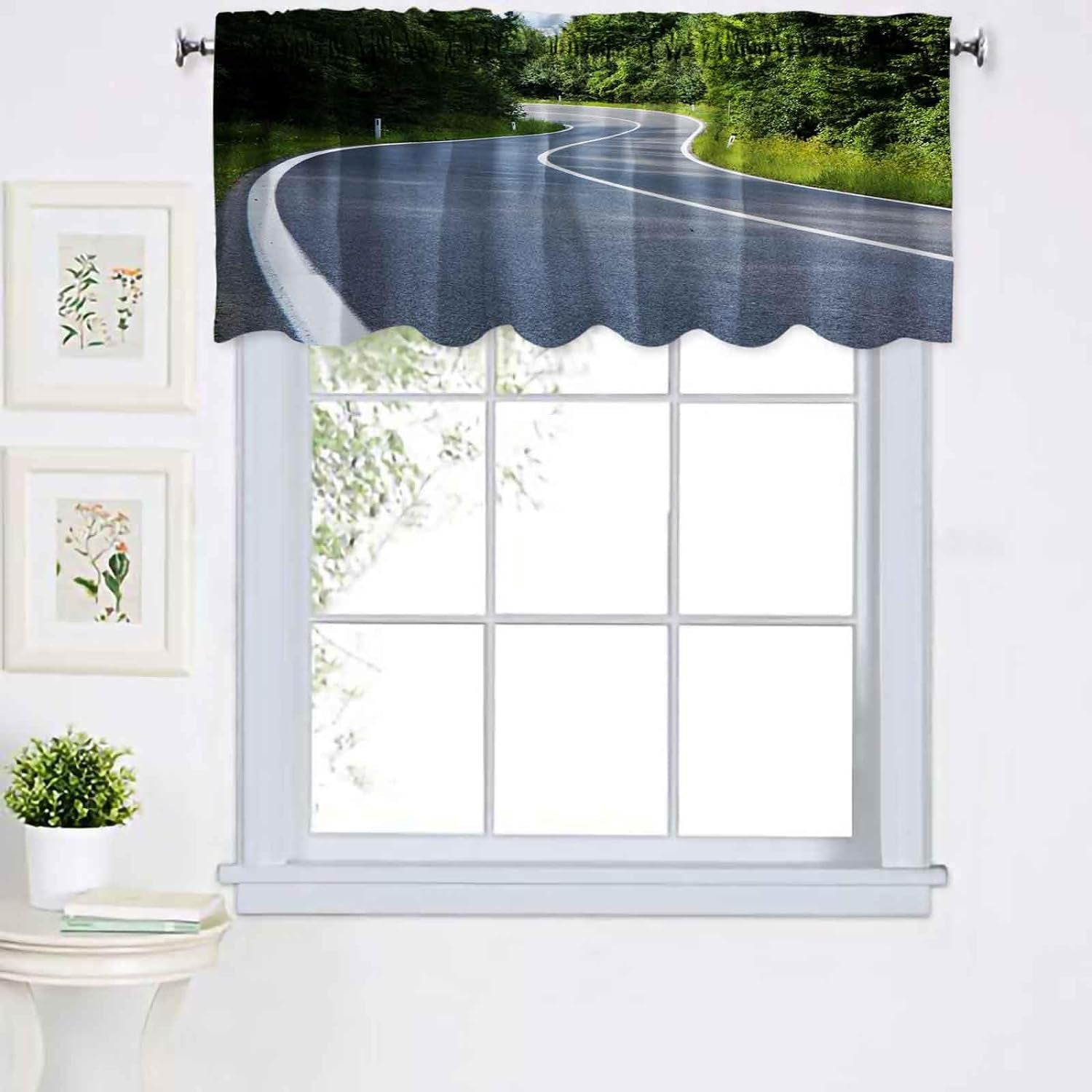Blackout Valance Straight Asphalt Road Leading into Distance Valance 52X18 Inches Window Valance for Bedroom