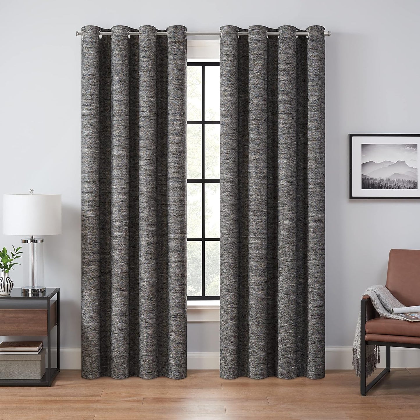 Eclipse Cannes Magnitech 100% Blackout Curtain, Rod Pocket Window Curtain Panel, Seamless Magnetic Closure for Bedroom, Living Room or Nursery, 63 in Long X 40 in Wide, (1 Panel), Natural/ Linen  KEECO Black Grommet 50X63