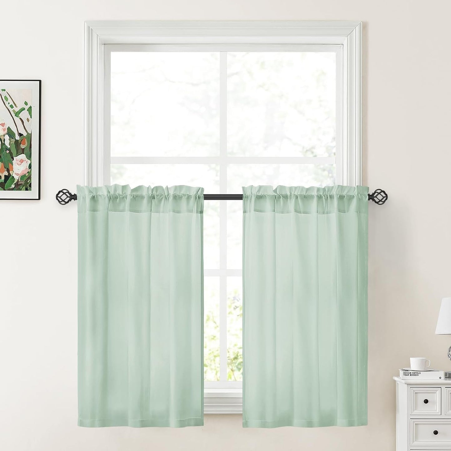 HOMEIDEAS Non-See-Through White Privacy Sheer Curtains 52 X 84 Inches Long 2 Panels Semi Sheer Curtains Light Filtering Window Curtains Drapes for Bedroom Living Room  HOMEIDEAS Sage Green W30" X L36" 