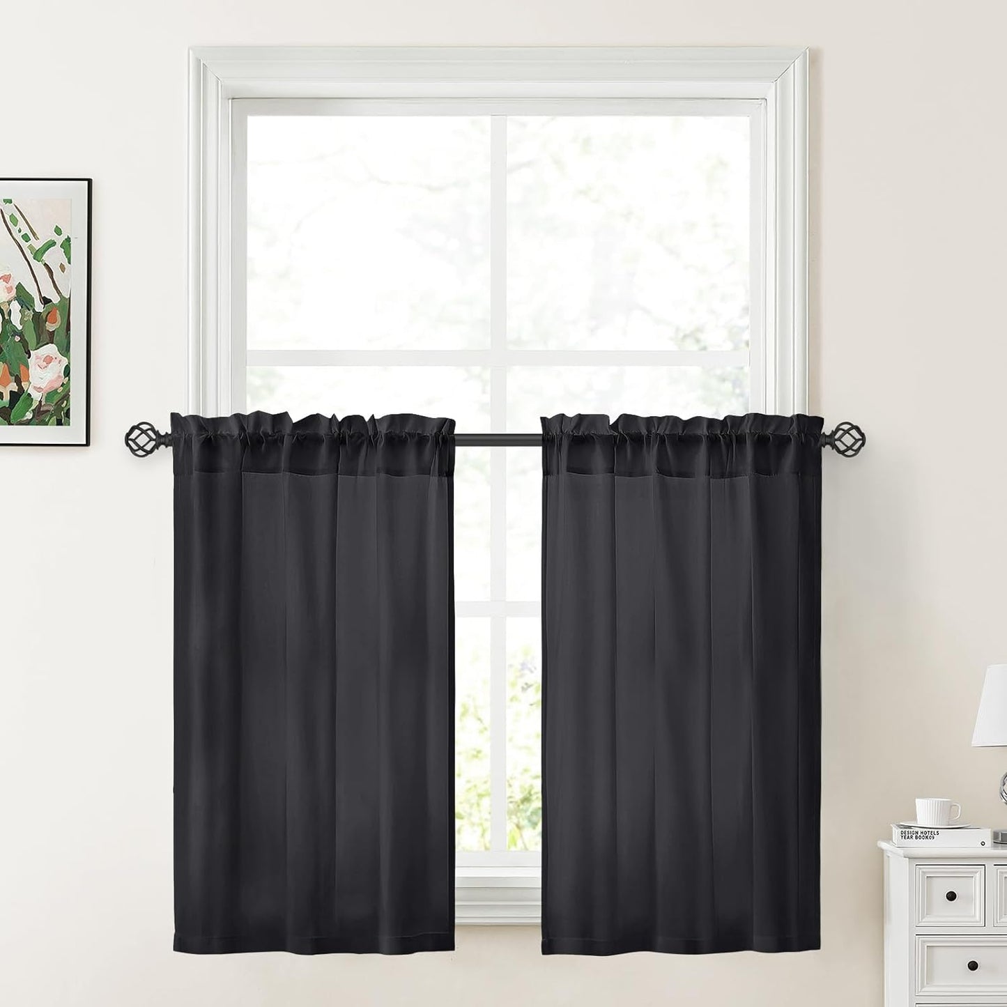 HOMEIDEAS Non-See-Through White Privacy Sheer Curtains 52 X 84 Inches Long 2 Panels Semi Sheer Curtains Light Filtering Window Curtains Drapes for Bedroom Living Room  HOMEIDEAS Black W30" X L36" 