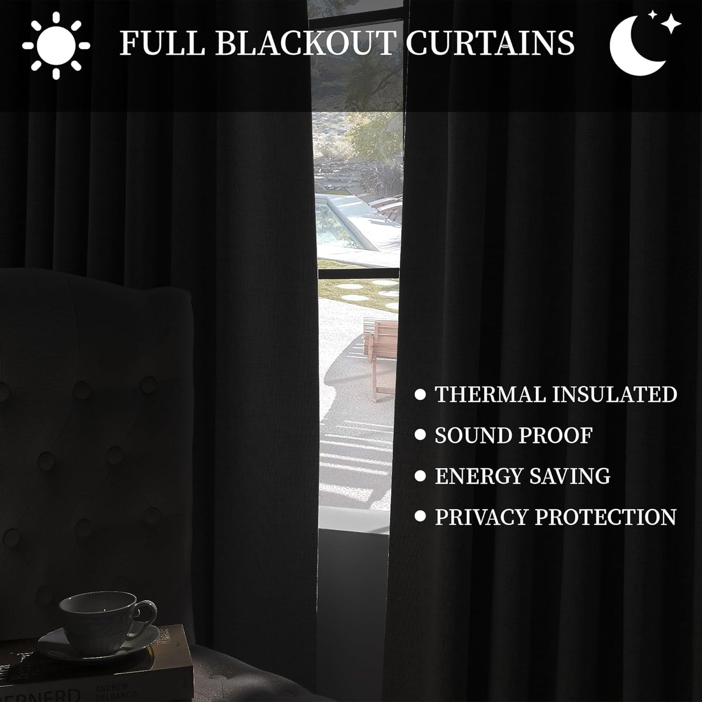 Full Blackout Curtains Back Tab Pinch Pleat Curtains 108 Inches Long for Living Room, Natural Linen Blended Thermal Insulated Patio Door Pleated Drapes with Hooks, 40" W X 108" L, 1 Panel  Cniuyhi   