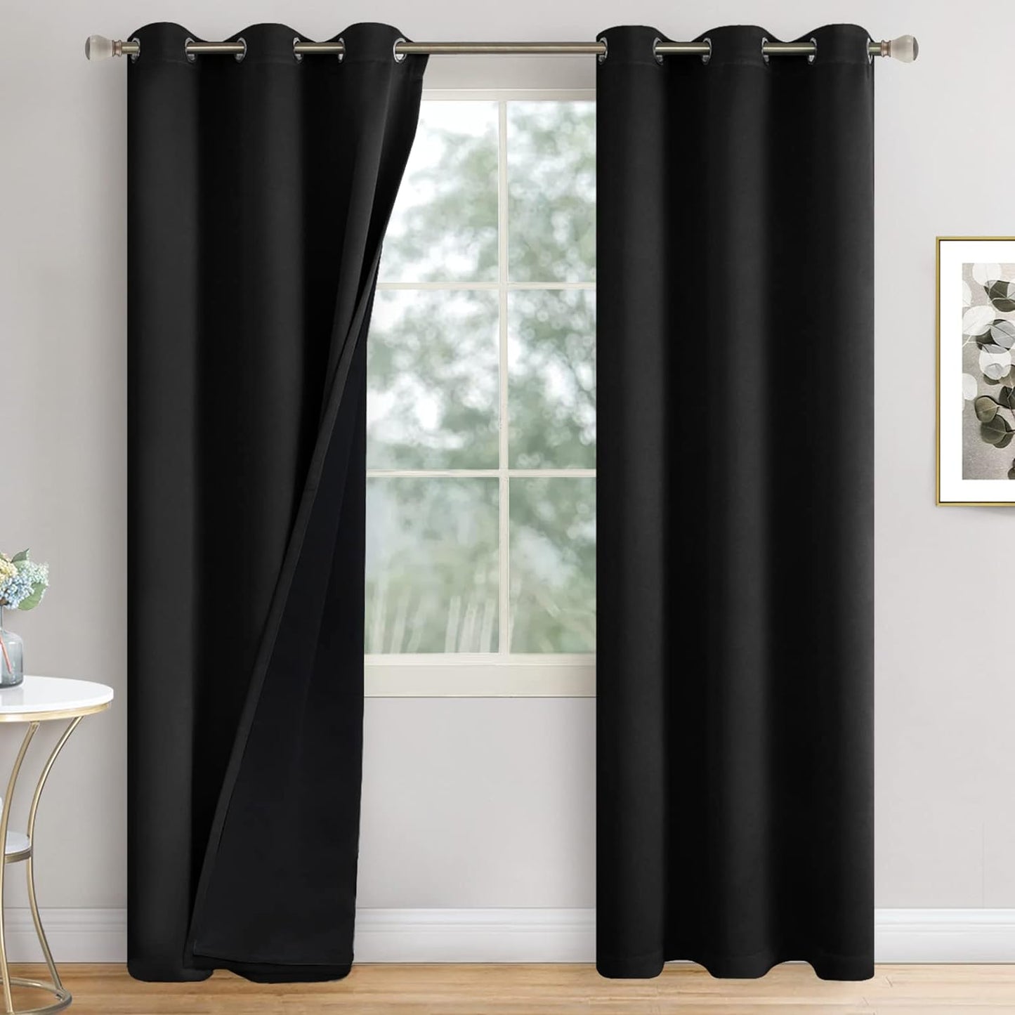 QUEMAS Short Blackout Curtains 54 Inch Length 2 Panels, 100% Light Blocking Thermal Insulated Soundproof Grommet Small Window Curtains for Bedroom Basement with Black Liner, Each 42 Inch Wide, White  QUEMAS Black + Black Lining W42 X L84 