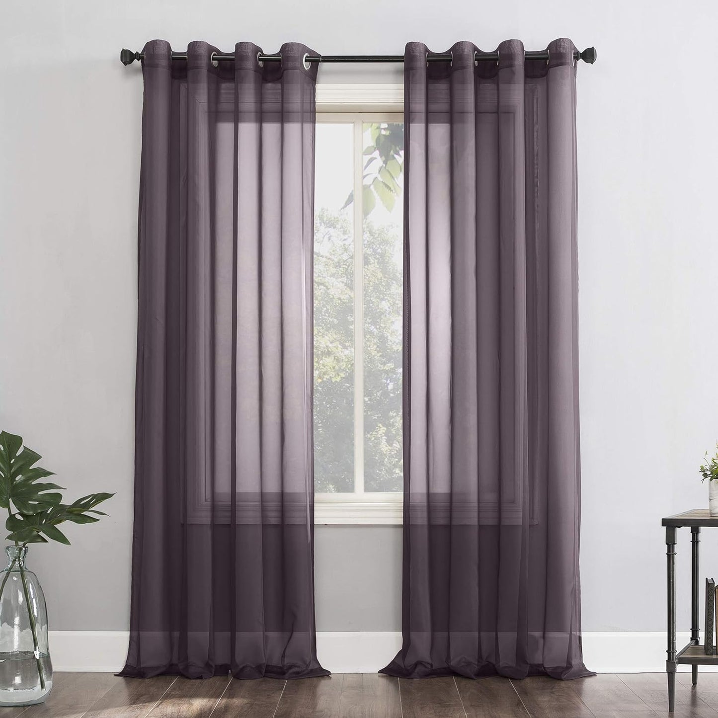 No. 918 Emily Sheer Voile Grommet Curtain Panel, 59" X 95", White  No. 918 Fig Purple Curtain Panel 59" X 84"