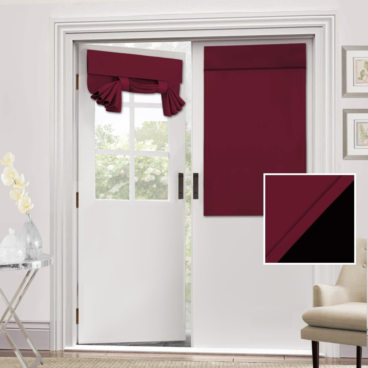 H.VERSAILTEX 100% Blackout Door Curtain - Small French Door Curtains for Doors Window, Thermal Insulated Adhesive Tricia Door Curtain, 26X40 Inches, 1 Panel, Pumice Stone  H.VERSAILTEX Burgundy 26"W X 40"L 