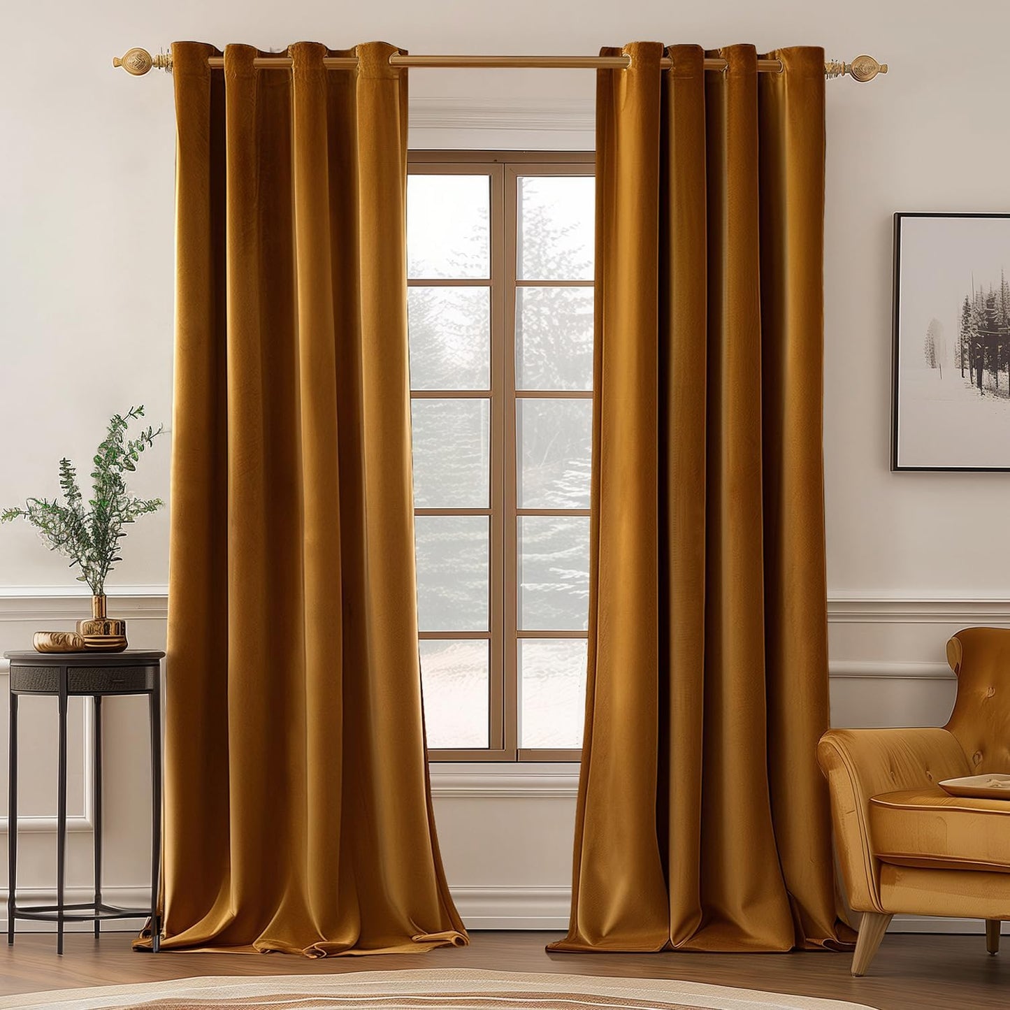MIULEE Velvet Curtains Olive Green Elegant Grommet Curtains Thermal Insulated Soundproof Room Darkening Curtains/Drapes for Classical Living Room Bedroom Decor 52 X 84 Inch Set of 2  MIULEE Golden Brown W52 X L90 