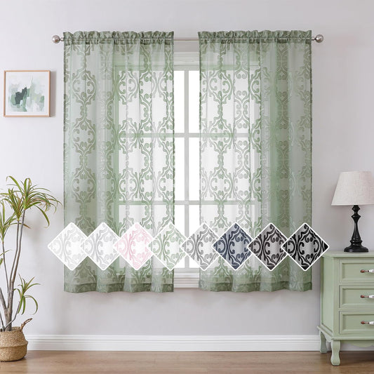 Aiyufeng Suri 2 Panels Sheer Sage Green Curtains 63 Inches Long, Light & Airy Privacy Textured Sheer Drapes, Dual Rod Pocket Voile Clipped Floral Luxury Panels for Bedroom Living Room, 42 X 63 Inch  Aiyufeng Sage Green 2X42X63" 