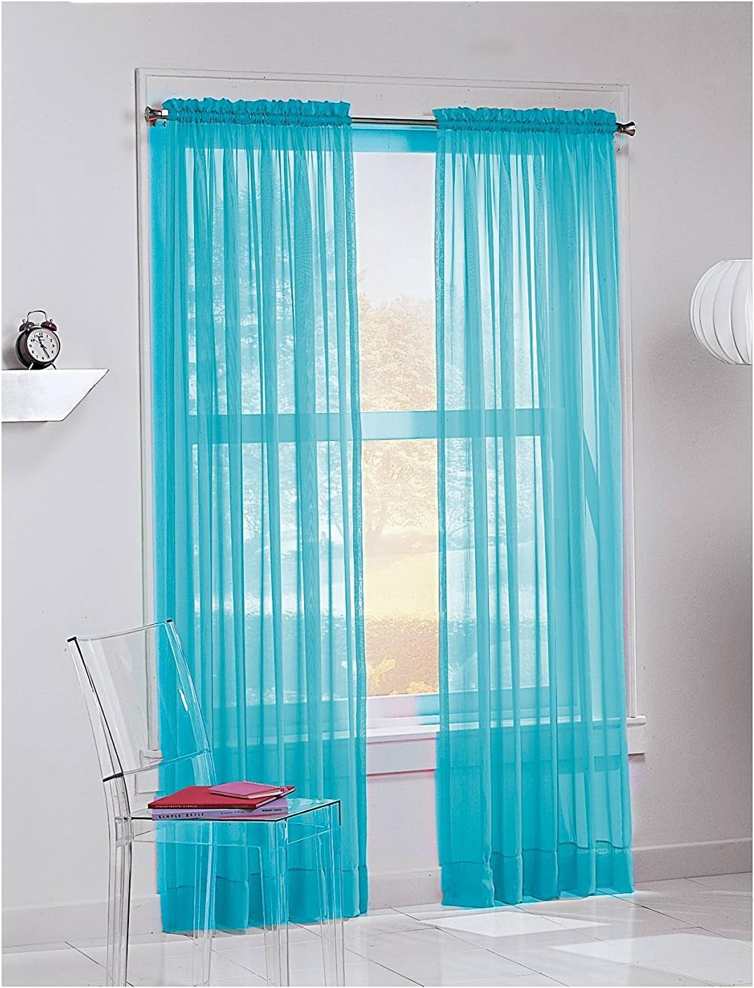 Empire Home Fashion Elegance (2) Panels Sheer Window Curtains Drapes Set 84" Long Rod Pocket Solid (Red)  Empire Home Fashion Turquoise  