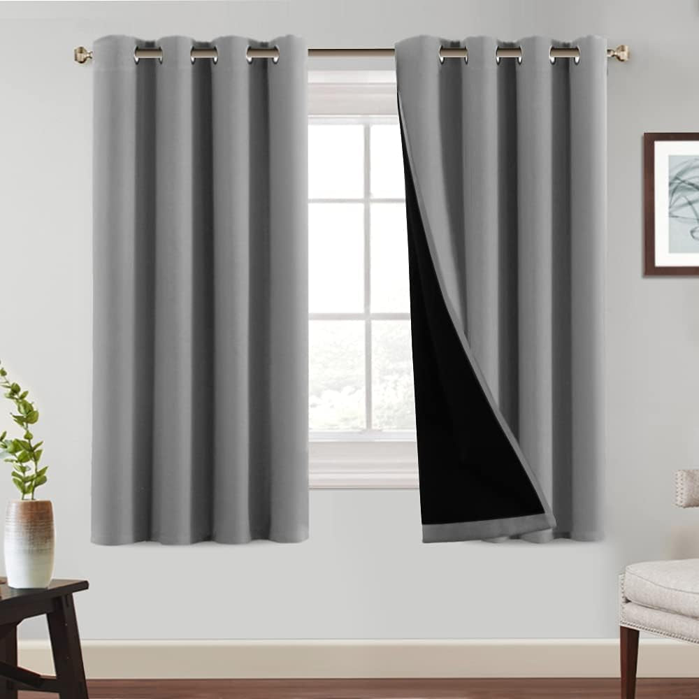 Princedeco 100% Blackout Curtains 84 Inches Long Pair of Energy Smart & Noise Blocking Out Drapes for Baby Room Window Thermal Insulated Guest Room Lined Window Dressing(Desert Sage, 52 Inches Wide)  PrinceDeco Light Gray 52"W X63"L 
