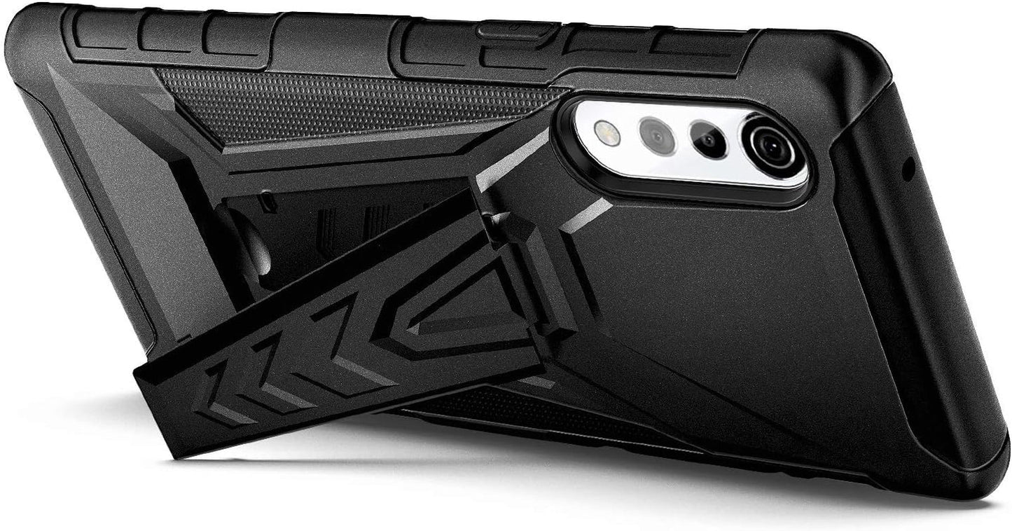 Case for LG Velvet, [Not Fit Verizon LG Velvet 5G UW] Belt Clip Holster with Kickstand Shockproof Protective Hybrid Heavy Duty Armor Defender Phone Case (Black)