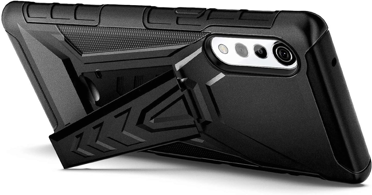 Case for LG Velvet, [Not Fit Verizon LG Velvet 5G UW] Belt Clip Holster with Kickstand Shockproof Protective Hybrid Heavy Duty Armor Defender Phone Case (Black)