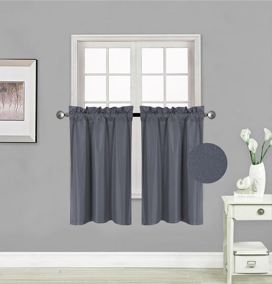 Elegant Home 2 Short Panels Tiers Small Window Treatment Curtain Blackout 28" W X 36" L Each for Kitchen Bathroom # R5  Elegant Home Decor Charcoal  