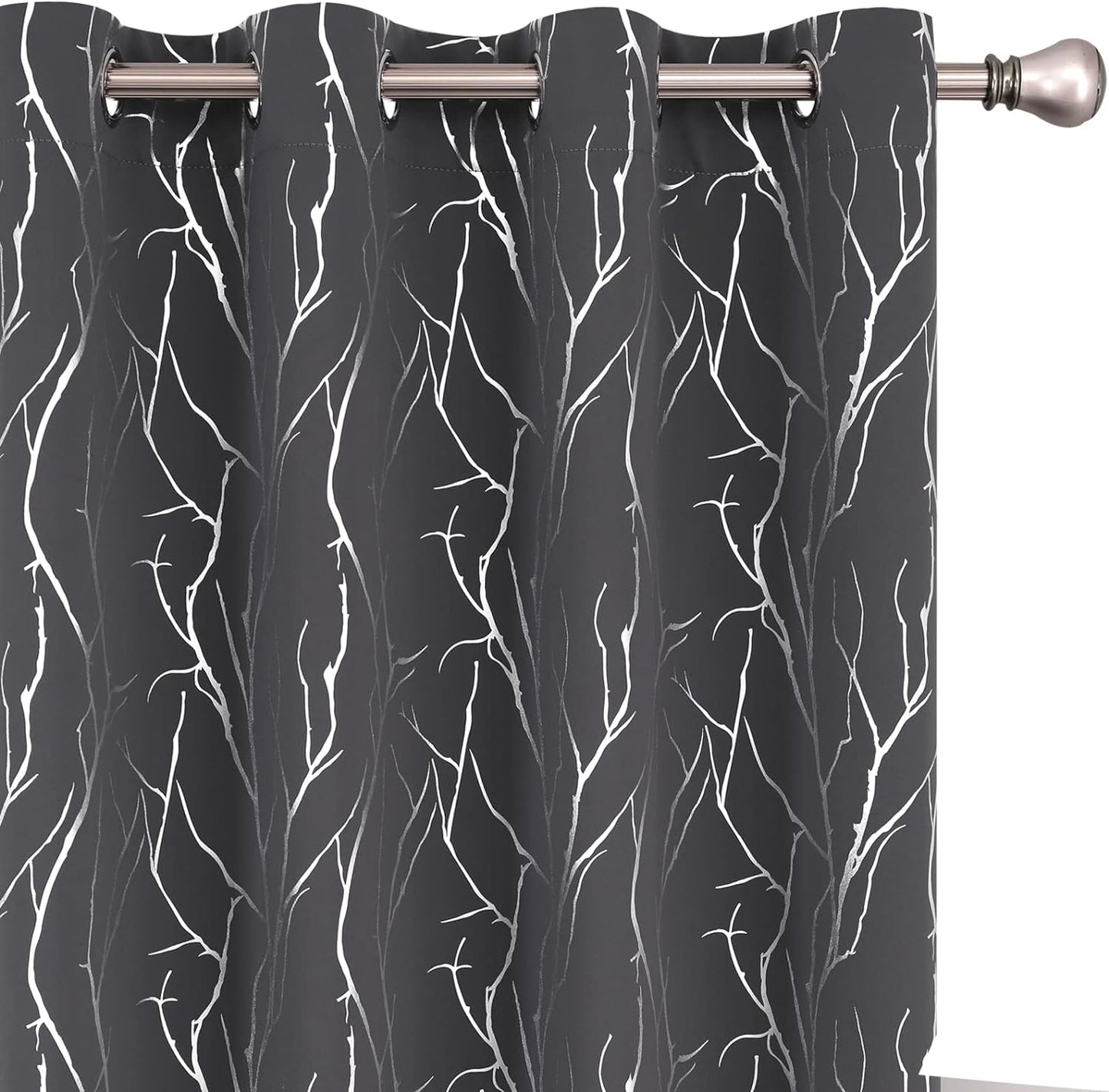 SMILE WEAVER Black Blackout Curtains for Bedroom 72 Inch Long 2 Panels,Room Darkening Curtain with Gold Print Design Noise Reducing Thermal Insulated Window Treatment Drapes for Living Room  SMILE WEAVER Tree Branch-Dark Grey 52Wx84L 