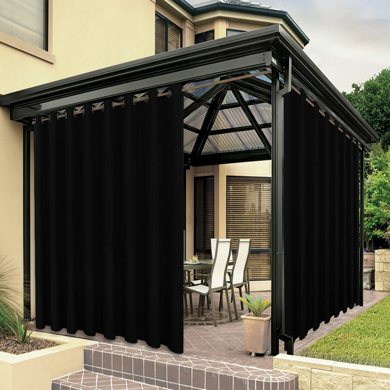 BONZER Outdoor Curtains for Patio Waterproof, Premium Thick Privacy Weatherproof Grommet outside Curtains for Porch, Gazebo, Deck, 1 Panel, 54W X 84L Inch, White  BONZER Black 150W X 95L Inch 