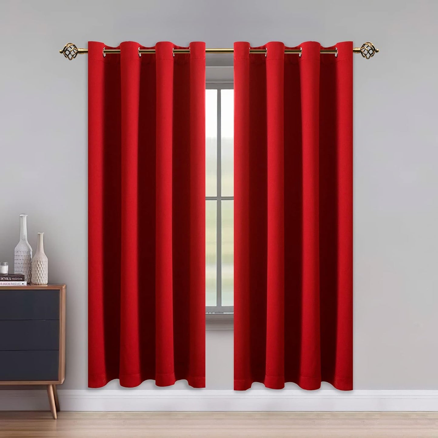 LUSHLEAF Blackout Curtains for Bedroom, Solid Thermal Insulated with Grommet Noise Reduction Window Drapes, Room Darkening Curtains for Living Room, 2 Panels, 52 X 63 Inch Grey  SHEEROOM Red 52 X 72 Inch 