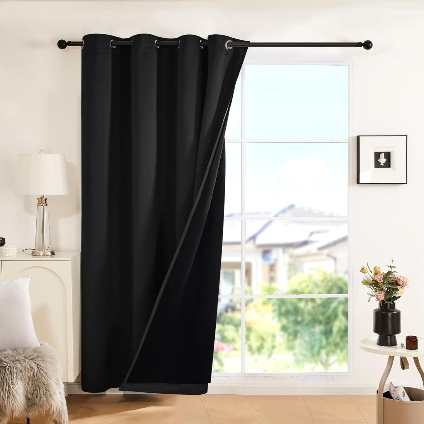 Deconovo 100% White Blackout Curtains, Double Layer Sliding Door Curtain for Living Room, Extra Wide Room Divder Curtains for Patio Door (100W X 84L Inches, Pure White, 1 Panel)  DECONOVO Black 52W X 84L Inch 