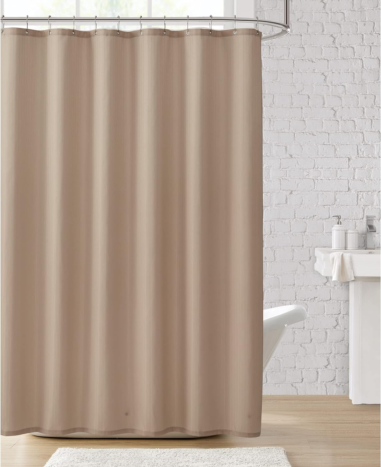 Clorox Treated Polyester Fabric Shower Curtain 70"X72" Tan Taupe with Weighted Magnetic Hem, Machine Washable
