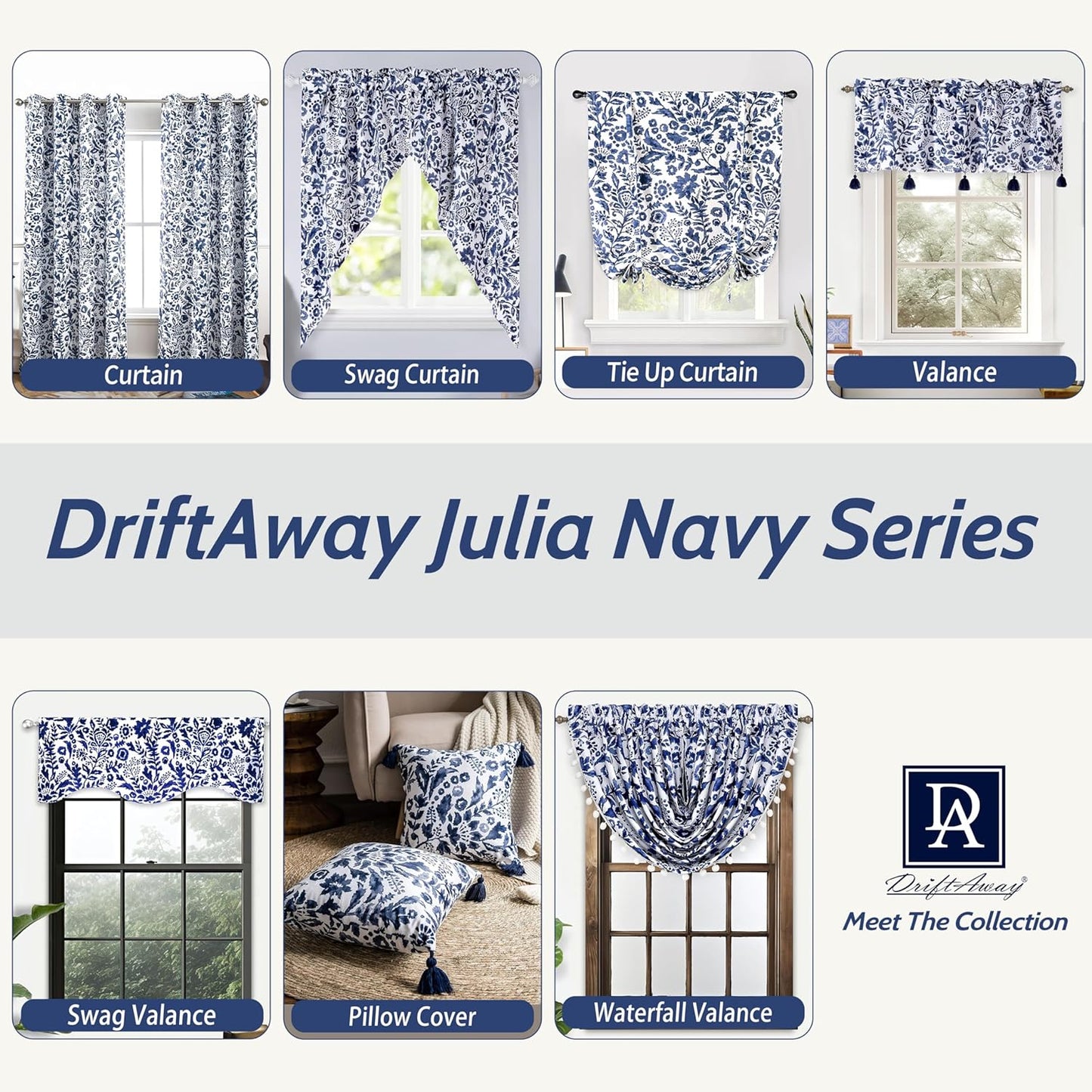 Driftaway Julia Watercolor Blackout Room Darkening Grommet Lined Thermal Insulated Energy Saving Window Curtains 2 Layers 2 Panels Each Size 52 Inch by 84 Inch Navy  DriftAway   